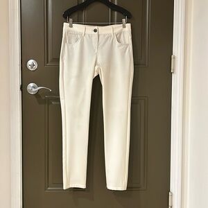 Brunello Cucinelli virgin wool stretchy denim.  Very comfortable to wear.